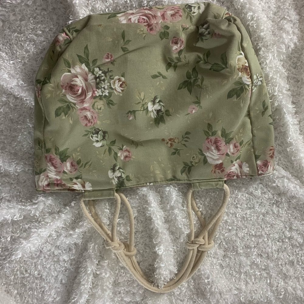Green Floral Canvas Bag with Rope Straps